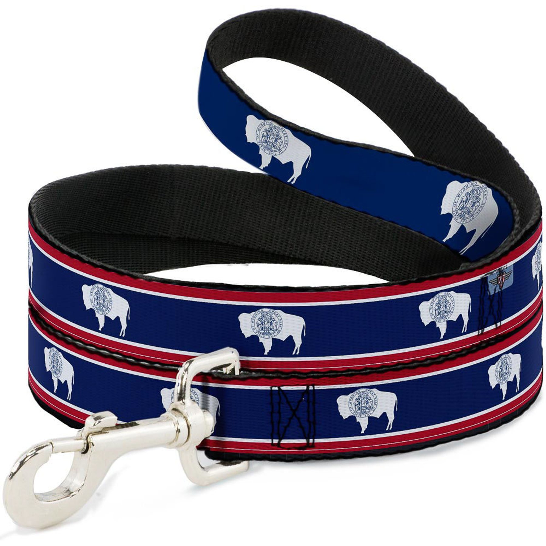 Buckle-Down Wyoming Flag Polyester Dog Leash, Blue, 4-ft long, 1-in wide