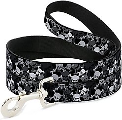 Buckle-Down Top Skulls Stacked Polyester Dog Leash, Grey, 6-ft long, 1-in wide