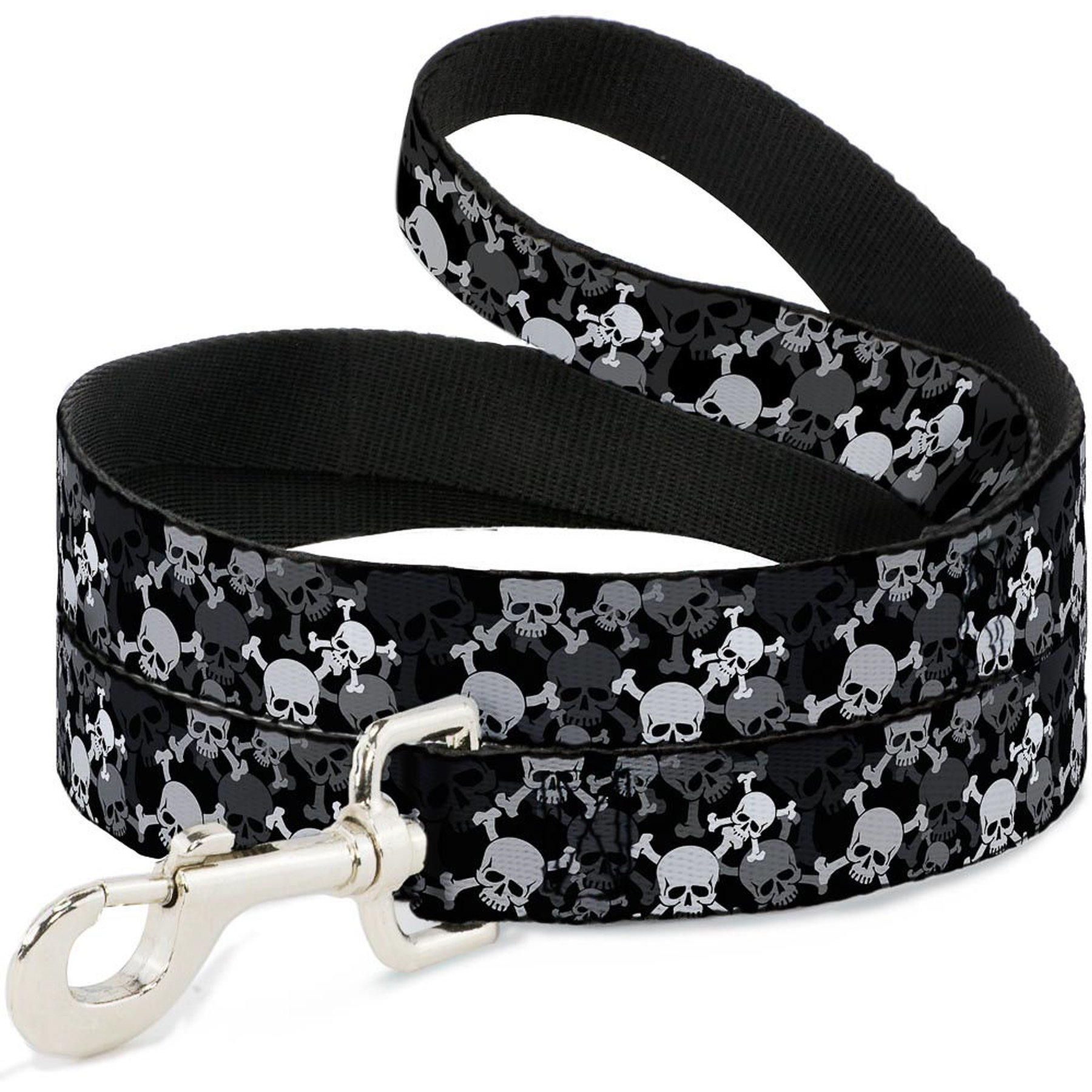 Buckle-Down Top Skulls Stacked Polyester Dog Leash, Grey, 4-ft long, 1-in wide