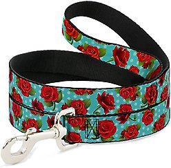Buckle-Down Red Roses Polka Dots Polyester Dog Leash, Red, 6-ft long, 1-in wide