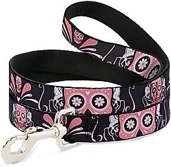 Buckle-Down Sugar Skulls Polyester Dog Leash, Pink, 6-ft long, 1-in wide