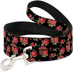 Buckle-Down Red Roses Scattered Polyester Dog Leash, Red, 6-ft long, 1-in wide slide 1 of 6