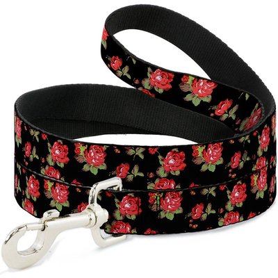 Buckle-Down Buckle-Down Red Roses Scattered Polyester Dog Leash, Red, 4-ft long, 1-in wide