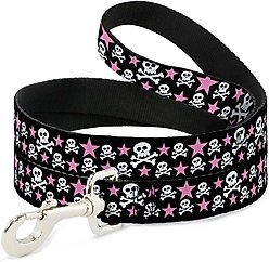 Buckle-Down Skulls Stars Polyester Dog Leash, Pink, 4-ft long, 1-in wide
