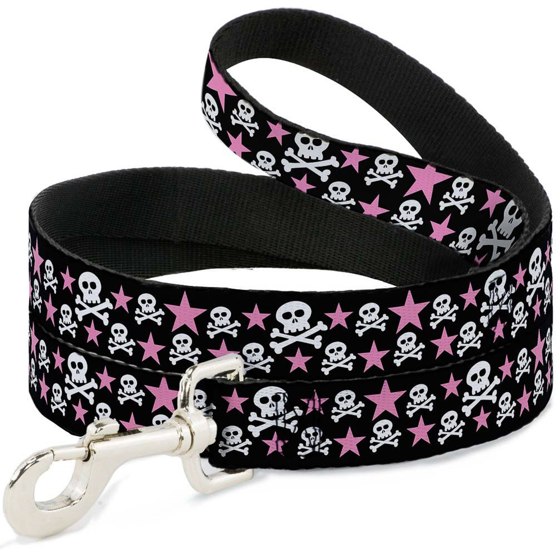 Buckle-Down Skulls Stars Polyester Dog Leash, Pink, 6-ft long, 1-in wide
