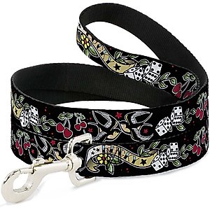 Buckle-Down Lucky Polyester Dog Leash, Black, 4-ft long, 1-in wide