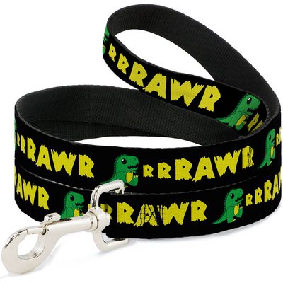 Buckle-Down Buckle-Down Rrrawr Dinosaur Polyester Dog Leash, Yellow, 6-ft long, 1-in wide