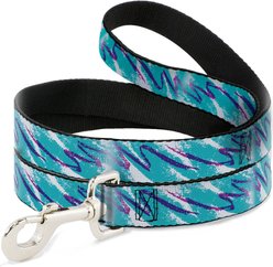 Buckle-Down Jazzy Wave Scribble Polyester Dog Leash, Blue, 4-ft long, 1-in wide
