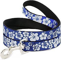 Buckle-Down Hibiscus Blue Polyester Dog Leash, Blue, 6-ft long, 1-in wide