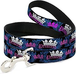 Buckle-Down Crown Princess Oval Polyester Dog Leash, Blue, 4-ft long, 1-in wide