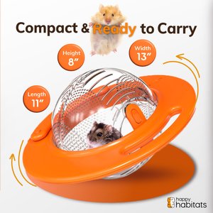 Happy Habitats Halo Portable Hamster Carrier with Excerise Ball, Clear/Orange