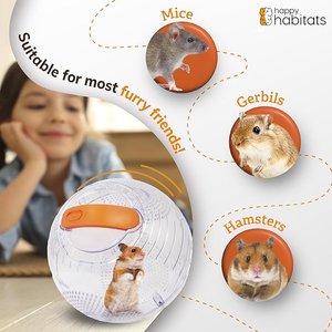 Happy Habitats Halo Portable Hamster Carrier with Excerise Ball, Clear/Orange