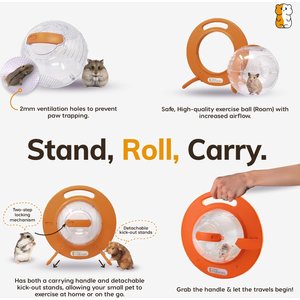 Happy Habitats Halo Portable Hamster Carrier with Excerise Ball, Clear/Orange