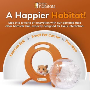 Happy Habitats Halo Portable Hamster Carrier with Excerise Ball, Clear/Orange