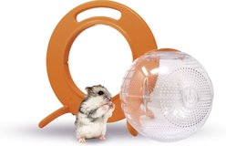 Happy Habitats Halo Portable Hamster Carrier with Excerise Ball, Clear/Orange slide 1 of 6