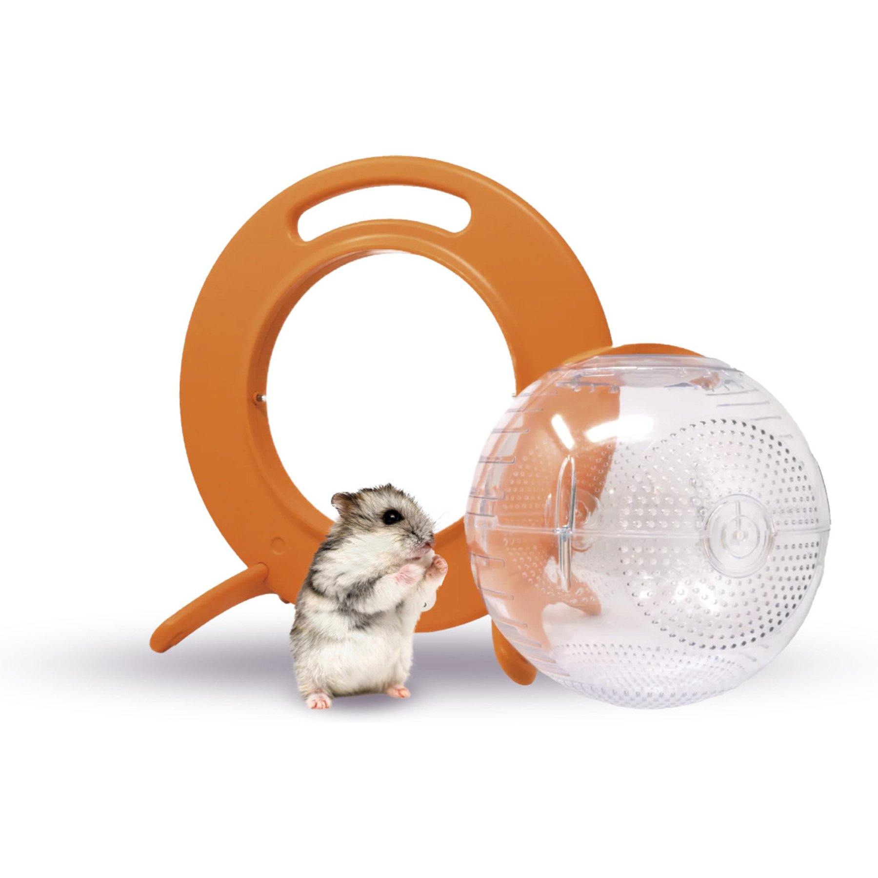 Happy Habitats Halo Portable Hamster Carrier with Exercise Ball, Clear/Orange