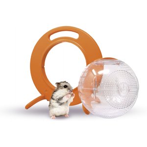 Happy Habitats Halo Portable Hamster Carrier with Excerise Ball, Clear/Orange