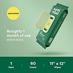Earth Rated 3-in-1 Hypoallergenic Cleaning, Deodorizing & Conditioning Unscented Dog & Cat Grooming Wipes, Green, X-Large: 11 x 12-in, 60 count slide 2 of 7