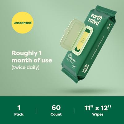 Show full view: Earth Rated 3-in-1 Hypoallergenic Cleaning, Deodorizing & Conditioning Unscented Dog & Cat Grooming Wipes, Green, X-Large: 11 x 12-in, 60 count slide 6 of 8