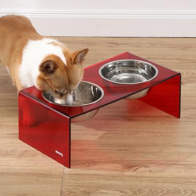 Show full view: THE LICKER STORE Keaton Modern Lucite Stainless Steel Elevated Dog & Cat Bowls, Red/Chrome, Medium/Large: 7.5-in, 6.8 cup slide 2 of 6