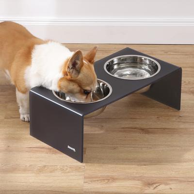 Show full view: THE LICKER STORE Keaton Modern Lucite Stainless Steel Elevated Dog & Cat Bowls, Dark Gray/Chrome, Medium/Large: 7.5-in, 6.8 cup slide 2 of 6