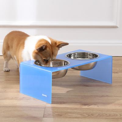 Show full view: THE LICKER STORE Keaton Modern Lucite Stainless Steel Elevated Dog & Cat Bowls, Blue/Chrome, Medium/Large: 7.5-in, 6.8 cup slide 6 of 6
