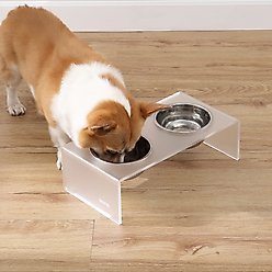 THE LICKER STORE Keaton Modern Lucite Stainless Steel Elevated Dog & Cat Bowls, Moon White/Chrome, Small/Medium: 5-in, 2.5 cup slide 2 of 6