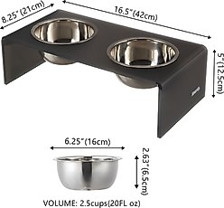 THE LICKER STORE Keaton Modern Lucite Stainless Steel Elevated Dog & Cat Bowls, Dark Gray/Chrome, Small/Medium: 5-in, 2.5 cup slide 2 of 6
