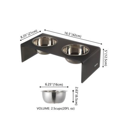 Show full view: THE LICKER STORE Keaton Modern Lucite Stainless Steel Elevated Dog & Cat Bowls, Dark Gray/Chrome, Small/Medium: 5-in, 2.5 cup slide 5 of 7