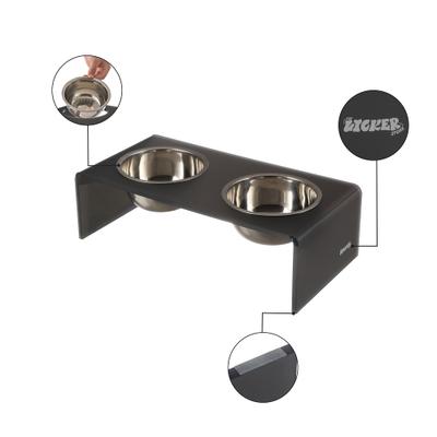 Show full view: THE LICKER STORE Keaton Modern Lucite Stainless Steel Elevated Dog & Cat Bowls, Dark Gray/Chrome, Small/Medium: 5-in, 2.5 cup slide 6 of 7