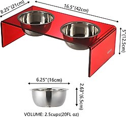 THE LICKER STORE Keaton Modern Lucite Stainless Steel Elevated Dog & Cat Bowls, Red/Chrome, Small/Medium: 5-in, 2.5 cup slide 2 of 6