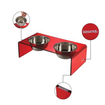 Show full view: THE LICKER STORE Keaton Modern Lucite Stainless Steel Elevated Dog & Cat Bowls, Red/Chrome, Medium/Large: 7.5-in, 6.8 cup slide 5 of 6