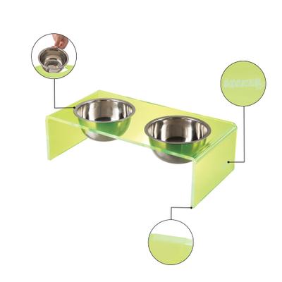 Show full view: THE LICKER STORE Keaton Modern Lucite Stainless Steel Elevated Dog & Cat Bowls, Green/Chrome, Medium/Large: 7.5-in, 6.8 cup slide 6 of 7