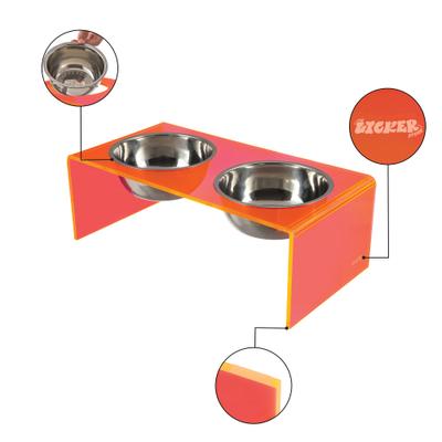 Show full view: THE LICKER STORE Keaton Modern Lucite Stainless Steel Elevated Dog & Cat Bowls, Pink/Chrome, Small/Medium: 5-in, 2.5 cup slide 5 of 6