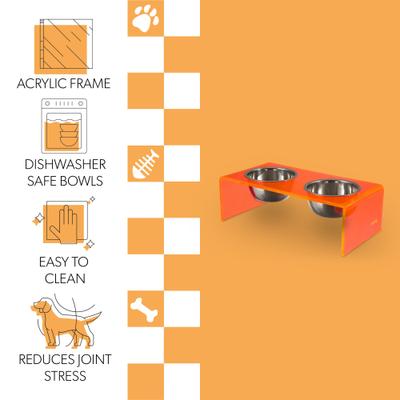 Show full view: THE LICKER STORE Keaton Modern Lucite Stainless Steel Elevated Dog & Cat Bowls, Pink/Chrome, Small/Medium: 5-in, 2.5 cup slide 3 of 6