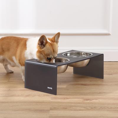 Show full view: THE LICKER STORE Keaton Modern Lucite Stainless Steel Elevated Dog & Cat Bowls, Dark Gray/Chrome, Medium/Large: 7.5-in, 6.8 cup slide 6 of 6