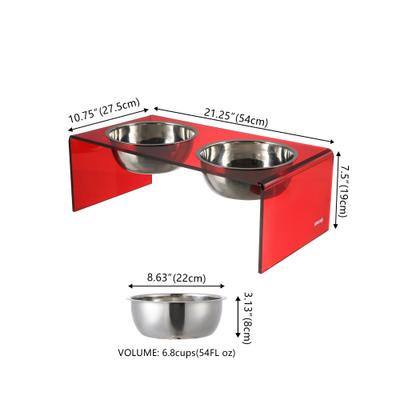 Show full view: THE LICKER STORE Keaton Modern Lucite Stainless Steel Elevated Dog & Cat Bowls, Red/Chrome, Medium/Large: 7.5-in, 6.8 cup slide 4 of 6