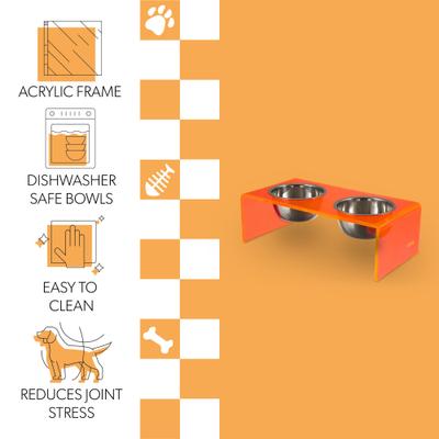 Show full view: THE LICKER STORE Keaton Modern Lucite Stainless Steel Elevated Dog & Cat Bowls, Pink/Chrome, Medium/Large: 7.5-in, 6.8 cup slide 4 of 7