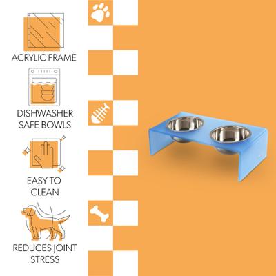 Show full view: THE LICKER STORE Keaton Modern Lucite Stainless Steel Elevated Dog & Cat Bowls, Blue/Chrome, Medium/Large: 7.5-in, 6.8 cup slide 3 of 6