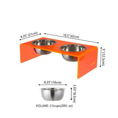 Show full view: THE LICKER STORE Keaton Modern Lucite Stainless Steel Elevated Dog & Cat Bowls, Pink/Chrome, Small/Medium: 5-in, 2.5 cup slide 4 of 6