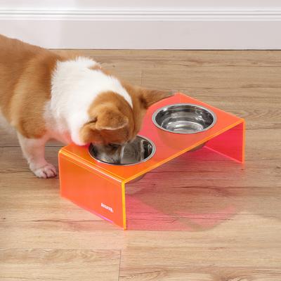 Show full view: THE LICKER STORE Keaton Modern Lucite Stainless Steel Elevated Dog & Cat Bowls, Pink/Chrome, Small/Medium: 5-in, 2.5 cup slide 2 of 6