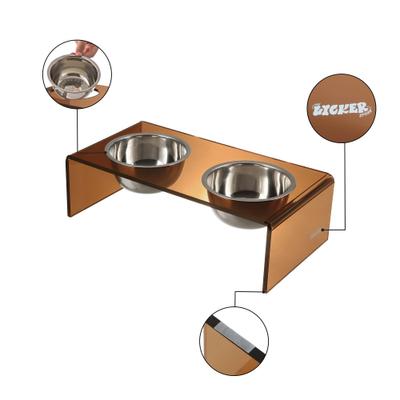 Show full view: THE LICKER STORE Keaton Modern Lucite Stainless Steel Elevated Dog & Cat Bowls, Amber/Chrome, Medium/Large: 7.5-in, 6.8 cup slide 6 of 7