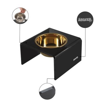Show full view: THE LICKER STORE Keaton Modern Lucite 1-Stainless Steel Elevated Dog & Cat Bowls, Black/Gold, Small/Medium: 5-in, 2.5 cup slide 5 of 6