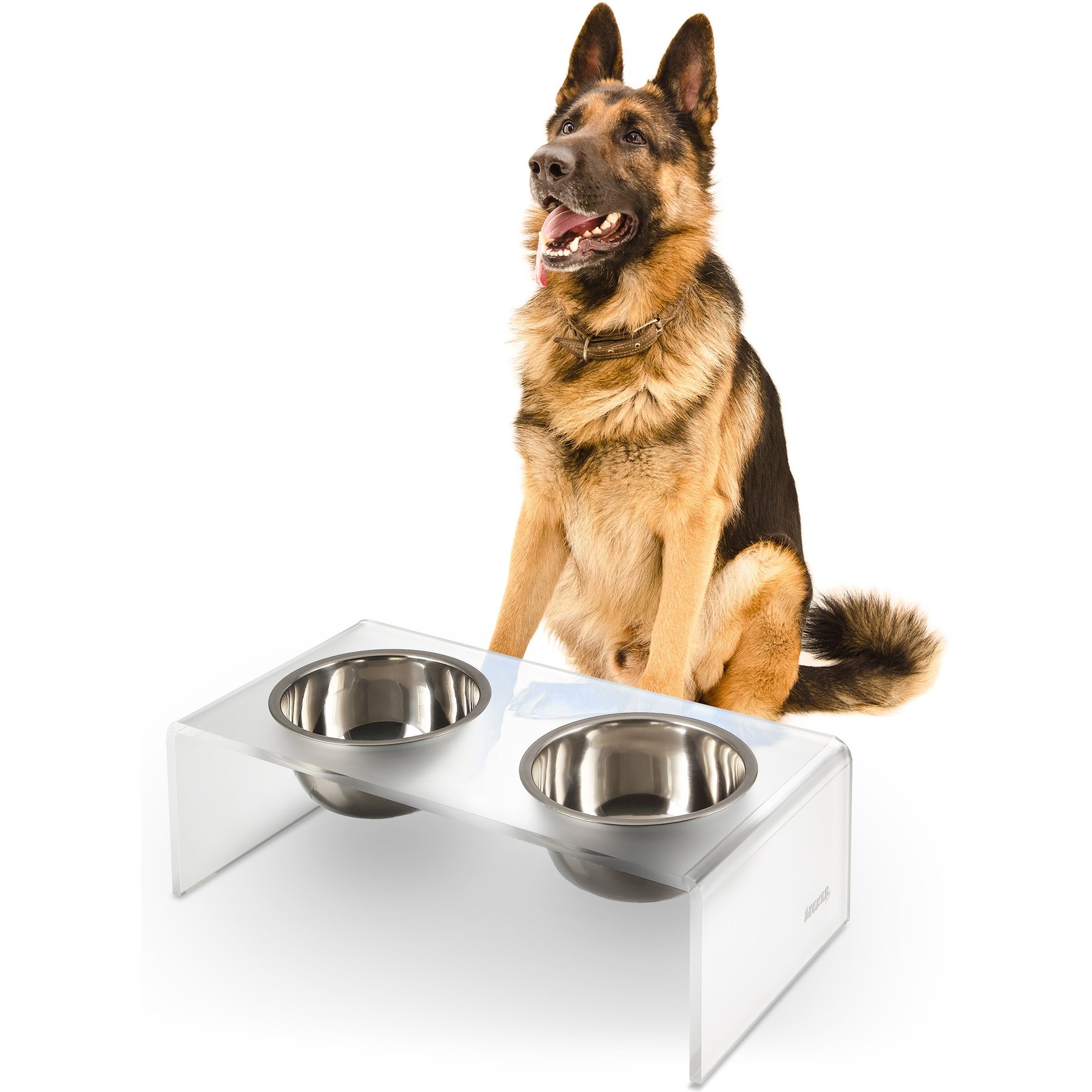 THE LICKER STORE Keaton Modern Lucite Stainless Steel Elevated Dog & Cat Bowls, Moon White/Chrome, Medium/Large: 7.5-in, 6.8 cup