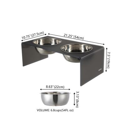 Show full view: THE LICKER STORE Keaton Modern Lucite Stainless Steel Elevated Dog & Cat Bowls, Dark Gray/Chrome, Medium/Large: 7.5-in, 6.8 cup slide 4 of 6