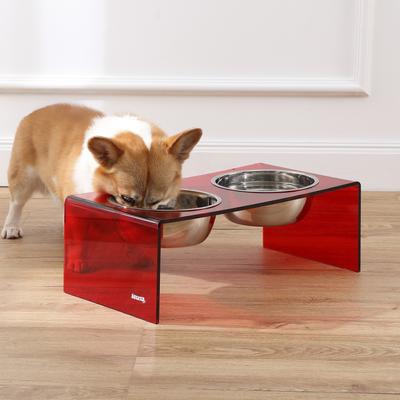 Show full view: THE LICKER STORE Keaton Modern Lucite Stainless Steel Elevated Dog & Cat Bowls, Red/Chrome, Medium/Large: 7.5-in, 6.8 cup slide 6 of 6
