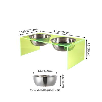 Show full view: THE LICKER STORE Keaton Modern Lucite Stainless Steel Elevated Dog & Cat Bowls, Green/Chrome, Medium/Large: 7.5-in, 6.8 cup slide 5 of 7