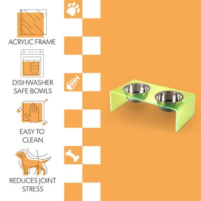 Show full view: THE LICKER STORE Keaton Modern Lucite Stainless Steel Elevated Dog & Cat Bowls, Green/Chrome, Medium/Large: 7.5-in, 6.8 cup slide 4 of 7