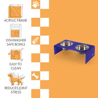 Show full view: THE LICKER STORE Keaton Modern Lucite Stainless Steel Elevated Dog & Cat Bowls, Purple/Chrome, Medium/Large: 7.5-in, 6.8 cup slide 3 of 6