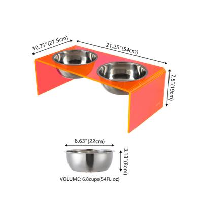 Show full view: THE LICKER STORE Keaton Modern Lucite Stainless Steel Elevated Dog & Cat Bowls, Pink/Chrome, Medium/Large: 7.5-in, 6.8 cup slide 5 of 7